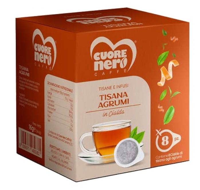 Cuore Nero Caffè - Tisane e Infusi in Cialde ESE 44MM da 2Gr. Confezioni da 8 Cialde (Agrumi)