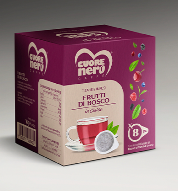 Cuore Nero Caffè - Tisane e Infusi in Cialde ESE 44MM da 2Gr. Confezioni da 8 Cialde (Frutti di Bosco)