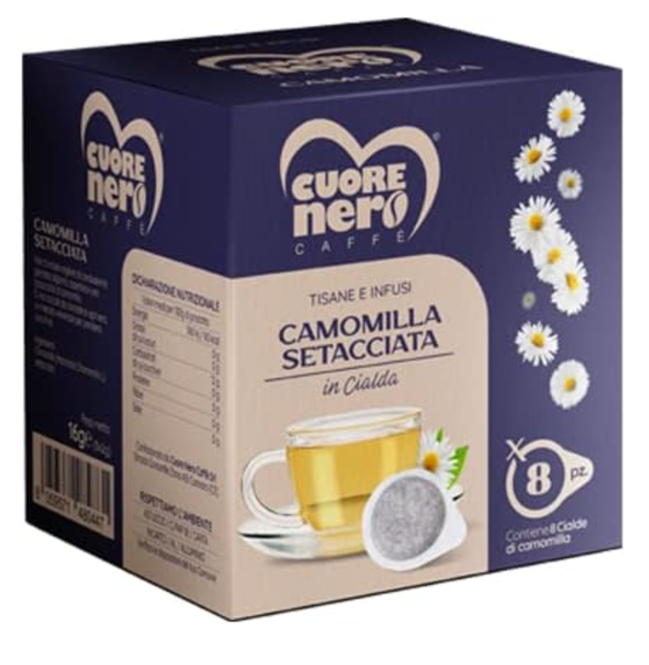 Cuore Nero Caffè - Tisane e Infusi in Cialde ESE 44MM da 2Gr. Confezioni da 8 Cialde (Camomilla Setacciata)