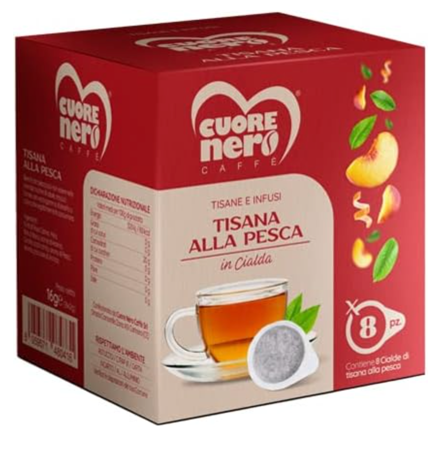 Cuore Nero Caffè - Tisane e Infusi in Cialde ESE 44MM da 2Gr. Confezioni da 8 Cialde (Tisana alla Pesca)