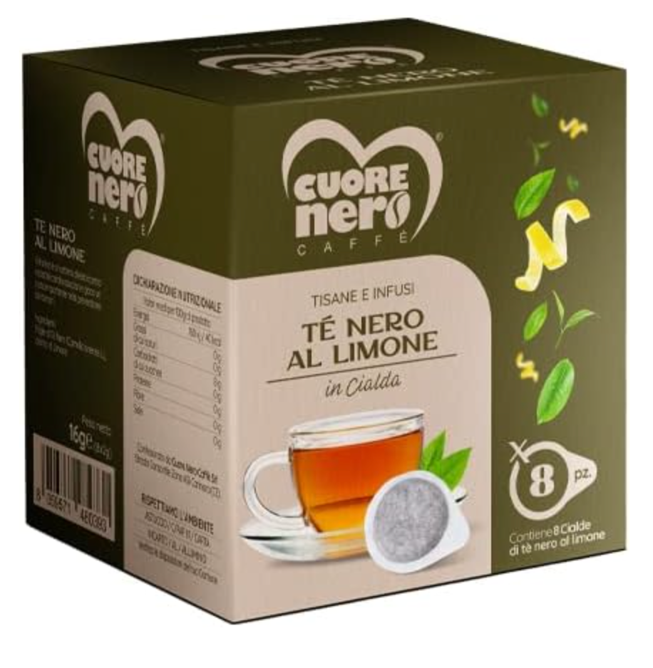 Cuore Nero Caffè - Tisane e Infusi in Cialde ESE 44MM da 2Gr. Confezioni da 8 Cialde (Tè Nero al Limone)